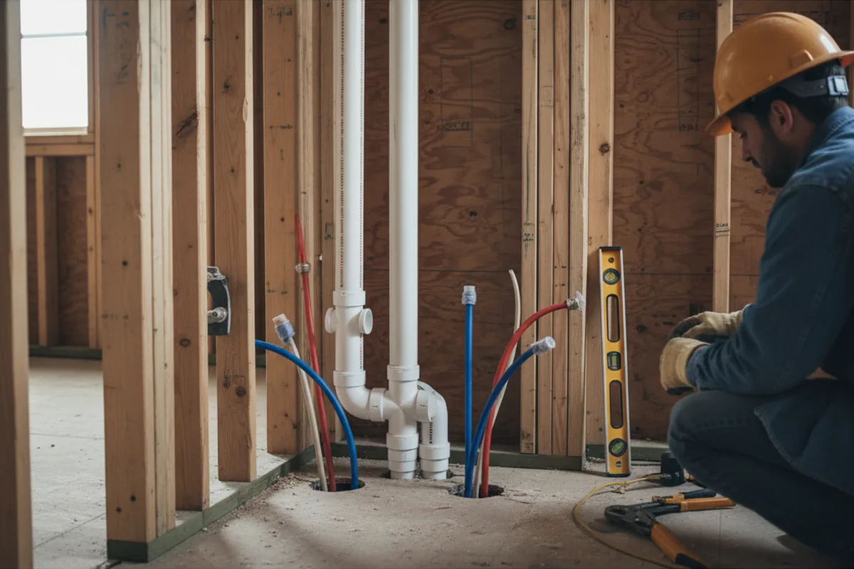 Drain and supply rough-in during Leak Detection in Albrightsville